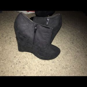 Black wedge booties
